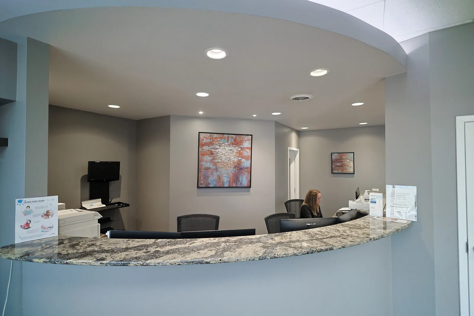 The front reception desk at Amherstburg Dental